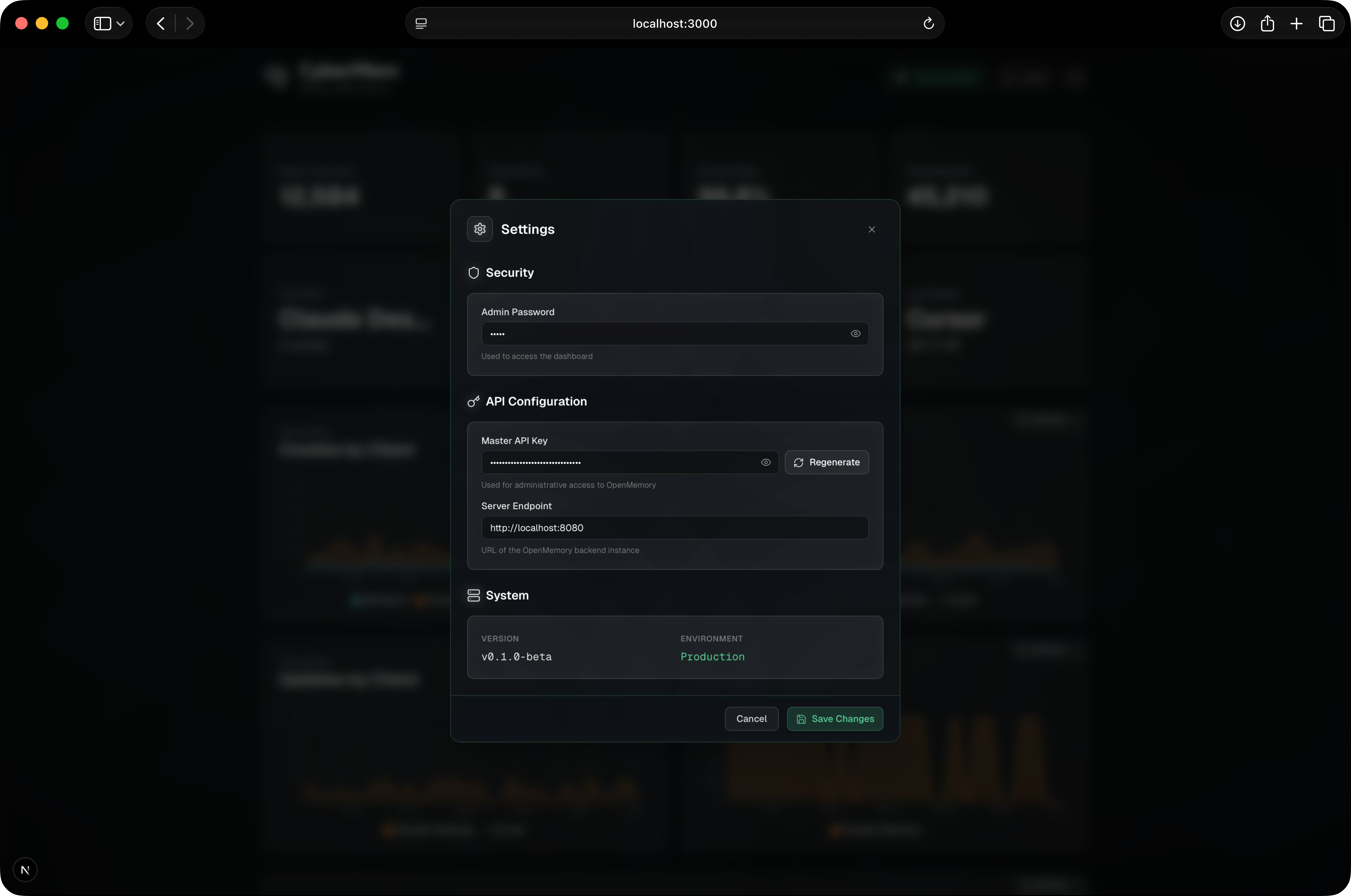 CyberMem Dashboard - Access Settings